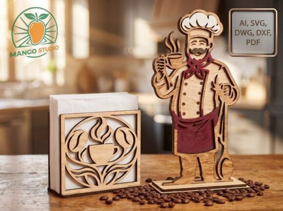 3D Chef Decor & Coffee Napkin Holder: Laser-Cut Design