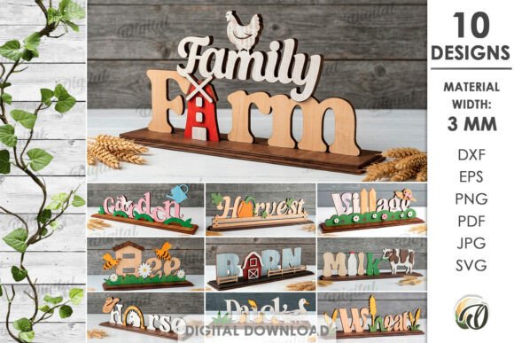 3D Farm Word Stands Bundle Laser Cut