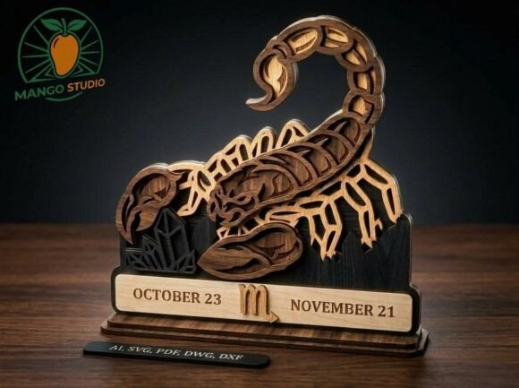 3D Scorpio Zodiac Laser Cut File 3mm: Premium Stand Design