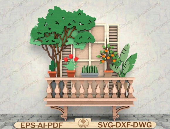 Balcony Garden Wall Art Laser Cut File