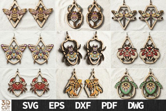 Boho Animal Wood Earrings SVG: Laser-Cut Nature Designs