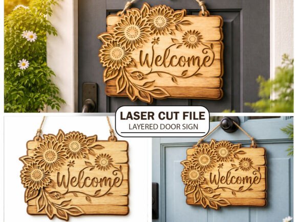 Charming Sunflower Welcome Sign for Laser Cutting