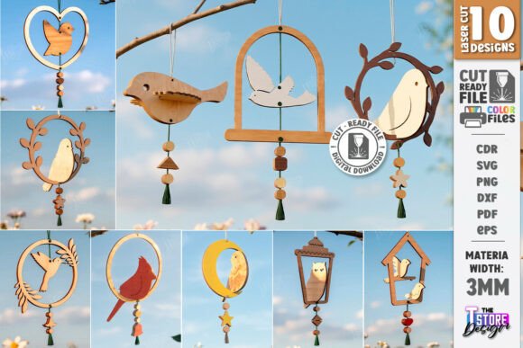 Create Charming Kinetic Art with Flying Bird Ornaments Bundle Laser Cut