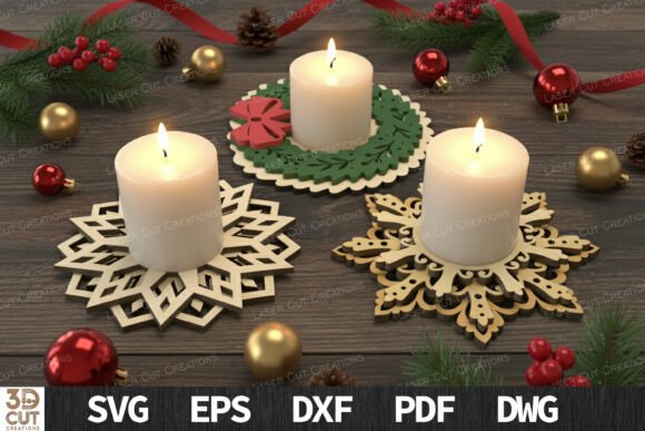 Elegant Christmas Candle Holder SVG Set for Festive Crafts