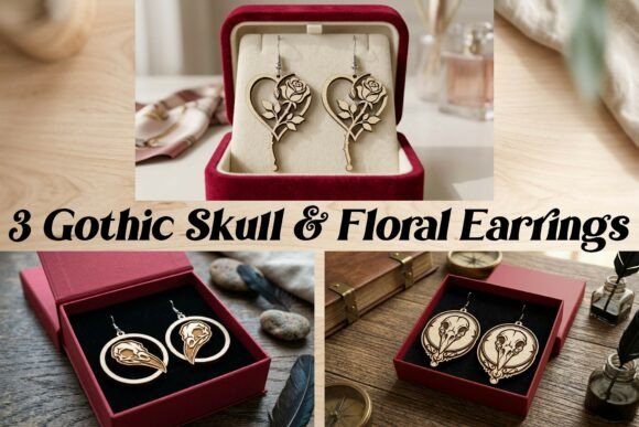 Gothic Skull & Floral Earrings: Bold Laser Cut Designs