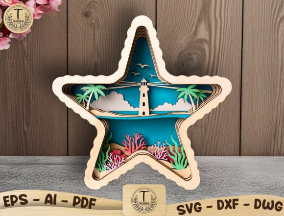 Layered Starfish Lighthouse SVG: Coastal Craft Perfection