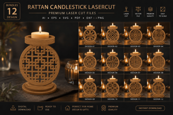 Rattan Candlestick Lasercut BUNDLES