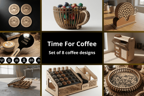 Set of 8 Coffee Designs SVG: The Ultimate Laser Cut Bundle