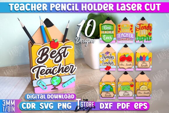 Teacher Pencil Holder Bundle: Creative Desk Organizer SVGs